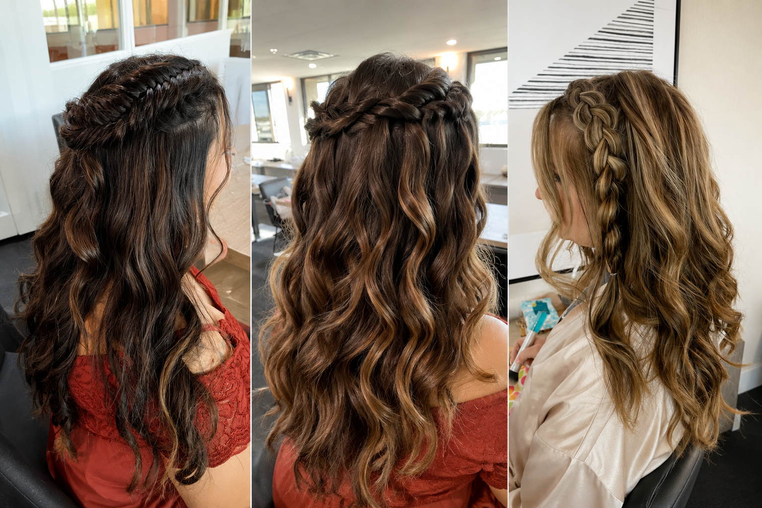 Braided styling — three half-up looks by Beach Blonde Beauty Bar